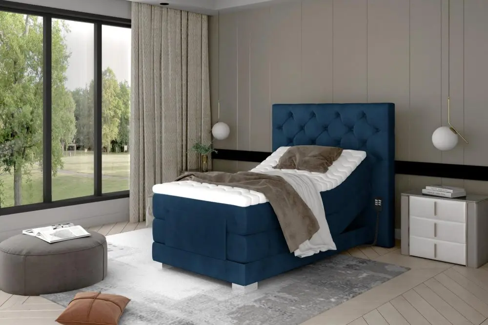 STÄLLBAR SÄNG CLOVER 90x200 BLÅ SAMMET