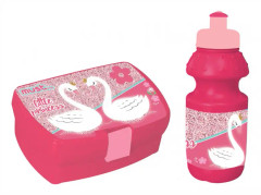 lunchset Swan girls 350 ml rosa 2-delat