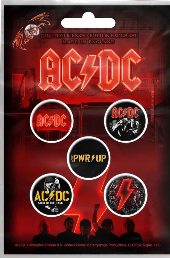 AC/DC Button Badge PWR UP Band Logo Official 5 x Pin Button One Size