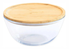 skål med lock 23 x 12 cm glas/bambu transparent