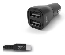 GEAR Laddare 12-24V 2xUSB 3.4A Svart MicroUSB Kabel 1m