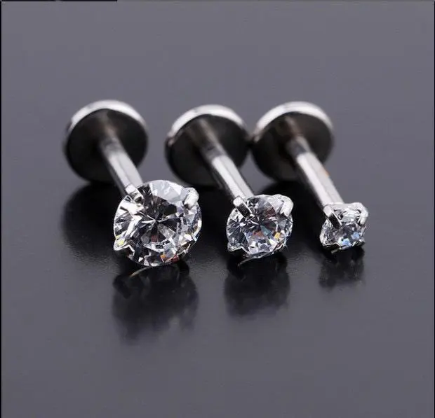 3 st Labret med sten, Kirurgiskt Stål. No 2, längd: 8mm