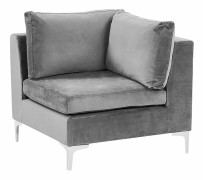 Hörnmodul 1-sits Grå Sammet Soffa Metallben Silver Glamour Stil