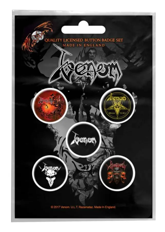 Venon badge pack Pentagram band logo Black Metal Official 5 x Pin Button Taglia unica