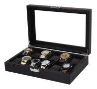 Svart 12 klockors Watchbox / klockbox fönster - Röd söm