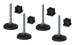 Rostfri fot 16x70x100mm, plast med hål+insatser 50x50x2,0mm -Set om 4