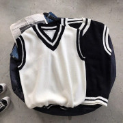 Höst väst tröja män mode kontrast färg casual stickad streetwear lösa ärmlösa kläder