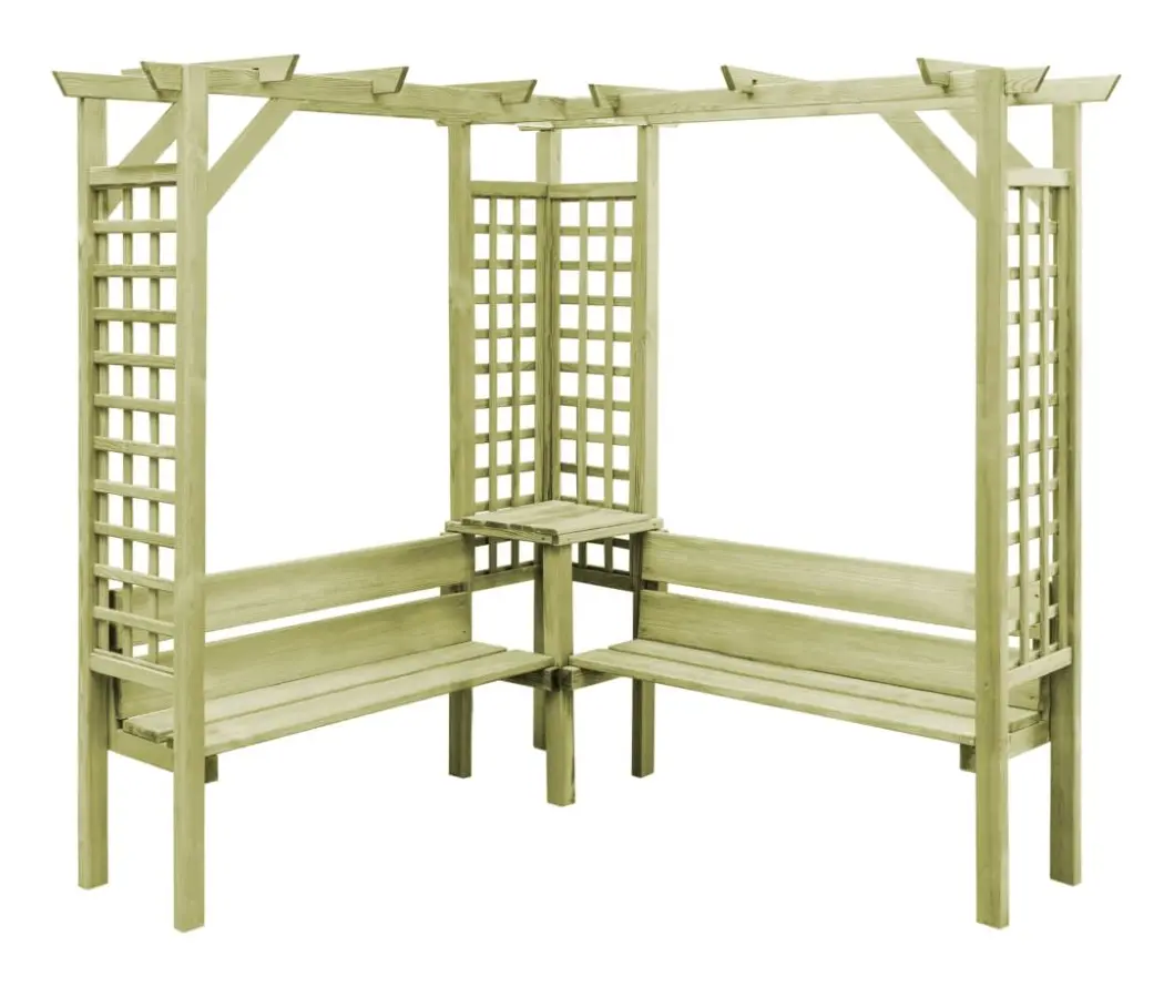 vidaXL Hörnpergola med bänk impregnerad furu