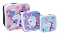 snackbox set unicorn girls rosa/lila/blå 3 st