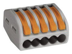 WAGO 222-415-40 222 Kopplingsklämma Flexibel: 0.08-4 mm² Styvhet: 0.08-2.5 mm² Antal poler: 5 40 st Grå, Orange