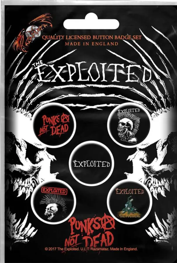 The Exploited Badge Pack Punks Not Dead Button Official 5 x Pin Button en storlek