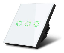 Touch Light Switch Maclean, Triple, Glass, White With Round Backlight Button, 86x86mm, MCE70W