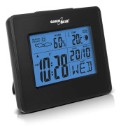 Weather station Clock Calendar Phase Moon GreenBlue GB144 Black