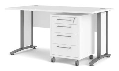 Prisme skrivbord med lådmodul på hjul, vit