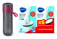 BRITA 1020329 Aktiv filterflaska 0.6L Rosa + Förpackning med 6 filter Microdiscs