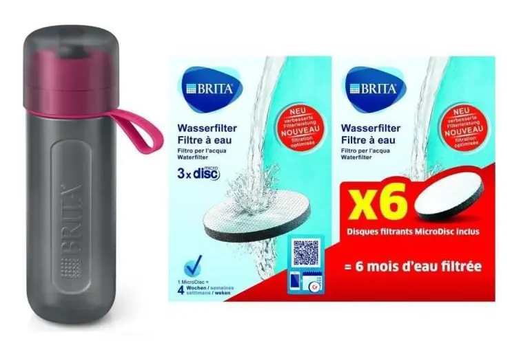 BRITA 1020329 Aktiv filterflaska 0.6L Rosa + Förpackning med 6 filter Microdiscs