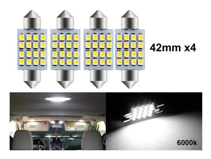 Spollampor 42mm 6000k vit 4-pack led 2835SMD C5W SV8.5 41mm
