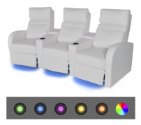vidaXL Liggfåtölj med LED 3-sits konstläder vit