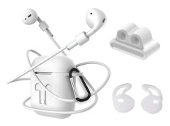 4i1 Airpods-kit med skyddande silikon, öronkrok grepp och remmar(White,Vit)