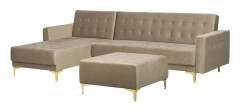 KIEFF Hörnbäddsoffa Höger med Fotpall Sammet Beige