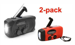 2-pack Svart och RÖd Vevradio med Solceller, Ficklampa och 2000mAh Powerbank NÖdradio