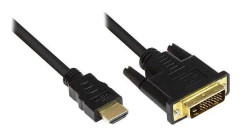 Anslutningskabel HDMI 19-polig kontakt till DVI-D 24+1-kontakt, 24K guldpläterad kontakt och kopparkontakter, OFC, svart, 1m, Bra anslutningar (GC-M00
