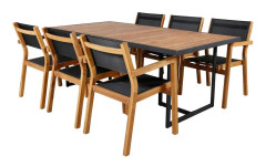 Khung Matgrupp 200cm + 6 Venice Stapelbara Matstolar Svart