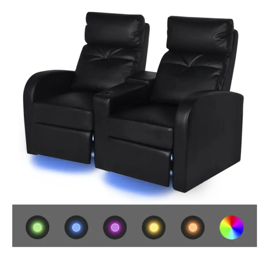 Liggfåtölj med LED 2-sits konstläder svart