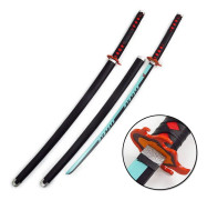 Djävulens blad träkniv svärd vapen- demon slayer cosplay samurai svärd ninja katana prop leksaker för tonåringar - röd