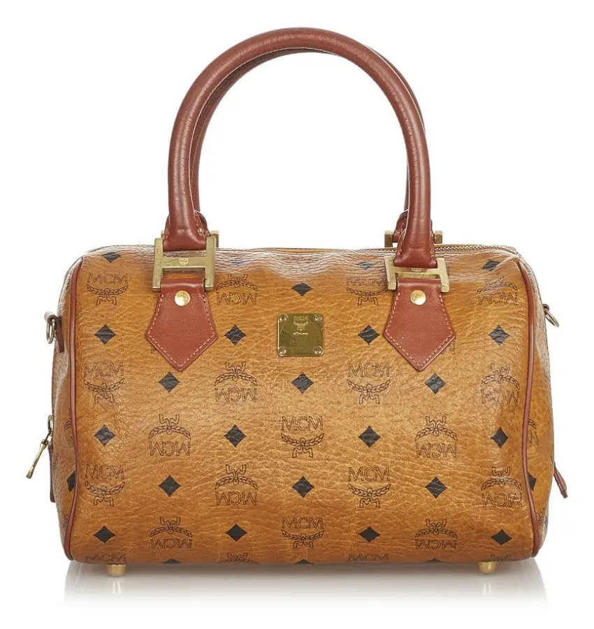 Pre-owned MCM Visetos Leather Boston Bag Brown