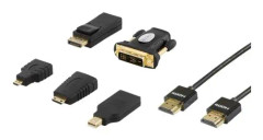 DELTACO HDMI/DisplayPort/DVI adapter kit inklusive HDMI-kabel 2m, UltraHD, 4K, svart