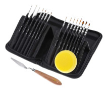 Pensel, palettkniv & svampuppsättning med ergonomiskt handtagssats