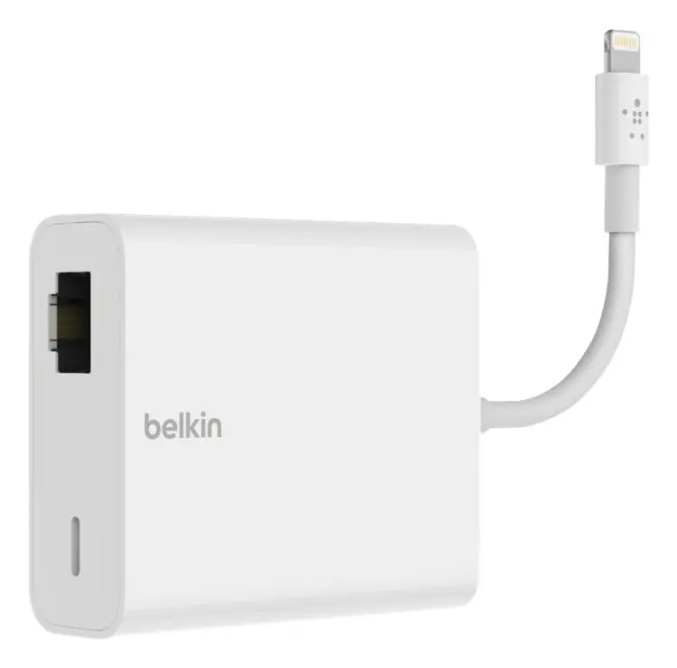 Belkin Ethernet + strömadapter med Lightning-kontakt - nätverksadapter - Lightning - 10/100 Ethernet (PoE) x 1 - vit - för Apple 10,5-tums iPad Pro;