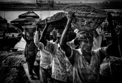 Unloading A Boat In Dakha - Bangladesh Poster