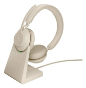 Jabra Evolve2 65 UC Stereo - Headset - på örat - Bluetooth - trådlös - USB-C - ljudisolerande - beige - med laddningsställ