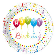 Papperstallrikar Happy Birthday Ballonger