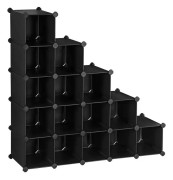 Greens skohylla i plast, rektangulart hyllsystem med 16 fack, gor-det-sjalvhylla, forvaringsstall, garderob, skoupplagg, 22 x 35 x 22 cm per fack, m
