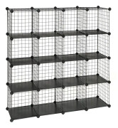Greens hyllenhet, forvaringssystem med 16 kuber av metalltrad, gor-det-sjalv-skap, modular, gallerhylla, med tradram, vit