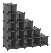 Greens skohylla i plast, rektangulart hyllsystem med 16 fack, gor-det-sjalvhylla, forvaringsstall, garderob, skoupplagg, 22 x 35 x 22 cm per fack, m