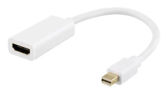 DELTACO - Videokort - Mini DisplayPort hane till HDMI hona - 20 cm - vit - 4K60Hz (3840 x 2160) stöd