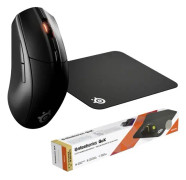 Steelseries Rival 3 Wireless, Qck Medium Bundle Gaming-mus Kabelfri Optisk Sort 6 Knapper 18000 dpi Belyst