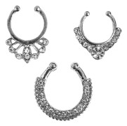 Fake Septum Näsring 3-pack Fakepiercing Silver Kristall