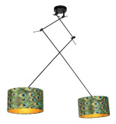 Hängande lampa med sammet nyanser påfågel med guld 35 cm - Blitz II svart