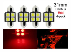 Spollampa 31mm röd canbus Led 5050SMD 4-pack C5W SV8.5