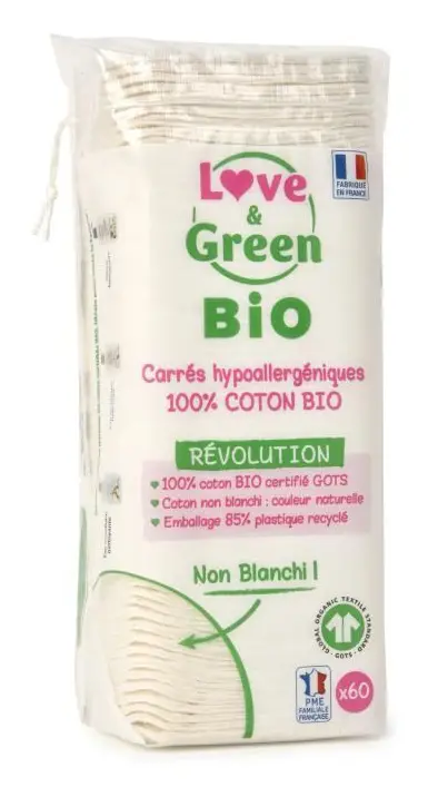 LOVE & GREEN Hypoallergena Maxi Squares bomull - 100 % organisk bomull oblekt - 70 bomull