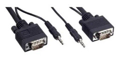 Bachmann VGA + 3.5mm M/M, 10m, 10m, VGA (D-Sub), VGA (D-Sub), Hanstik, Hanstik, Sort