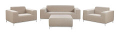 Trädgård Loungegrupp Beige Tyg Vita Aluminiumben med Ottoman 5-sits Väderbeständig Utomhus