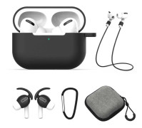 AirPods Pro Fodral Halsrem Earhooks Väska 5-i-1 Svart