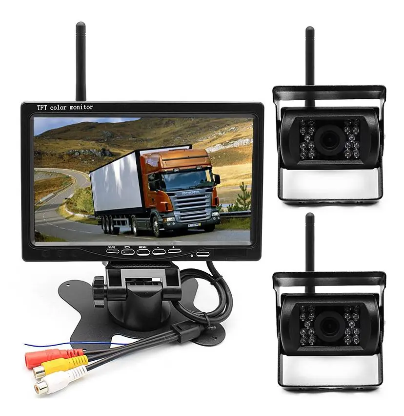 Trådlös backkamera-kit med dubbla kameror BK20PRO, 7" display, IR-LED, 120°, fjärrkontroll