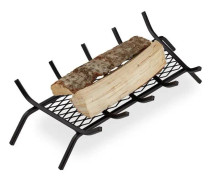 Relaxdays Vedgaller i stål, HxBxD 17x69x34 cm solid stockhållare, ved, grill, fotstöd, svart